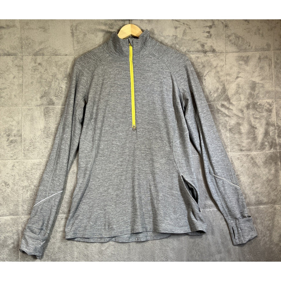 LULULEMON Race Your Pace 1/2 Zip Top Size 12 Heather Grey Yellow Cold Hands Cuff - Picture 1 of 14